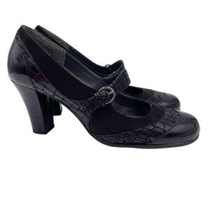 Aerosoles Role Along Mary Jane Pumps Heels Size 8.5 Black Crocodile Faux Leather